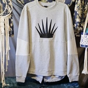 NEW YRN Yung Rich Nation Gray Pullover Embellished Black Crown Sweatshirt size L